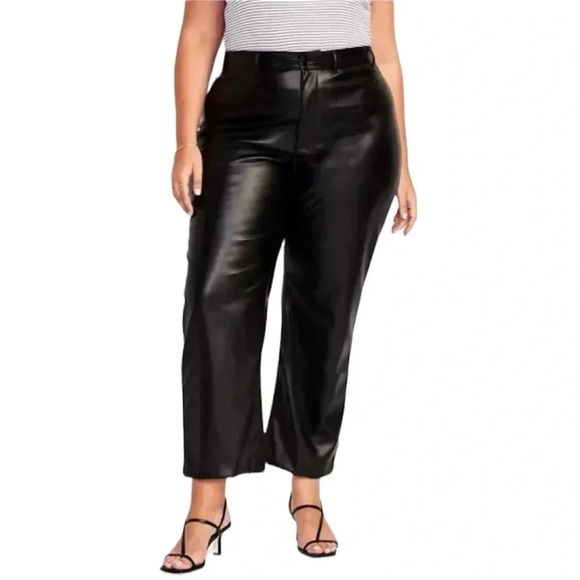 NWOT Old Navy Women’s Wide Leg Faux Leather Pants Plus Size 20 Black High Rise - Picture 1 of 6